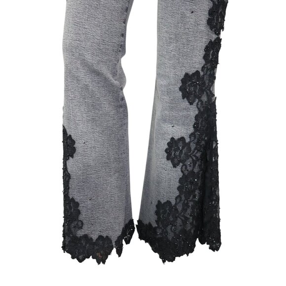 Gray Bootcut Flare Jeans with Black Lace Appliqué Trim 30 - Picture 7 of 10